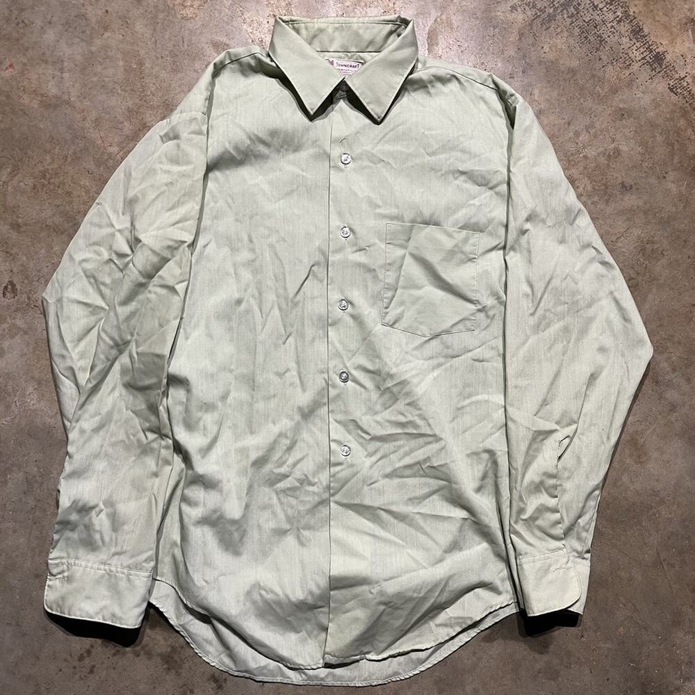 Vintage 60s Towncraft Mint Green Disco Button Up Shirt